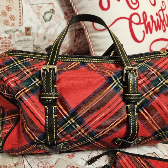 Dooney & Bourke Tartan Wool Red Plaid Satchel Set - Picture 2 of 16